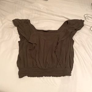 medium dark green ruched and ruffled t shirt